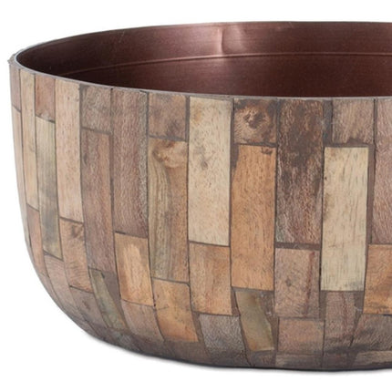 Set of Two Brown Wood 1 Ounce Round Pot Planters HomeRoots
