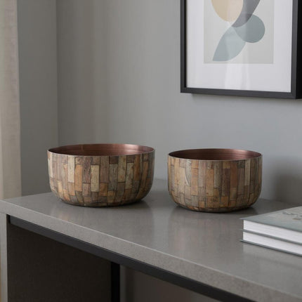 Set of Two Brown Wood 1 Ounce Round Pot Planters HomeRoots