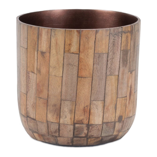 Set of Two Brown Wood 1 Ounce Round Pot Planters HomeRoots