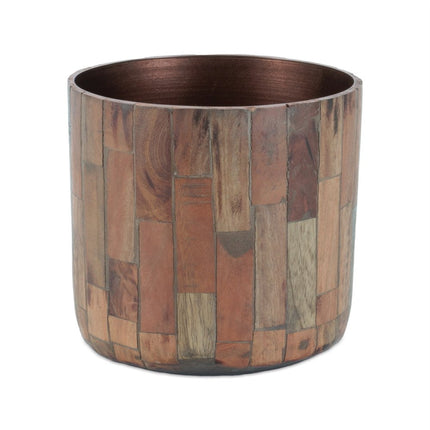 Set of Two Brown Wood 1 Ounce Round Pot Planters HomeRoots