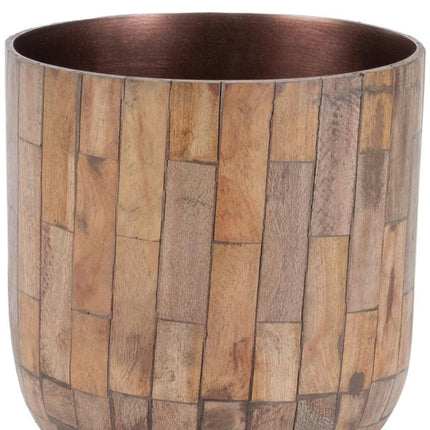 Set of Two Brown Wood 1 Ounce Round Pot Planters HomeRoots