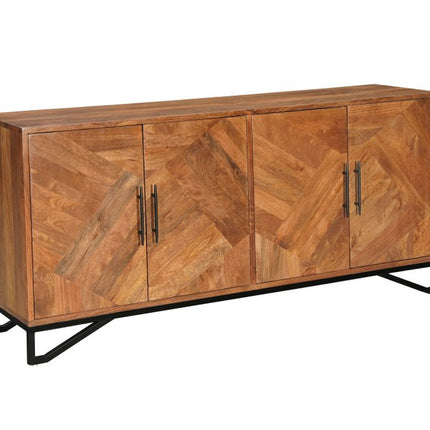 82" Brown Solid Wood Carved Geometric Sideboard with Four Doors HomeRoots
