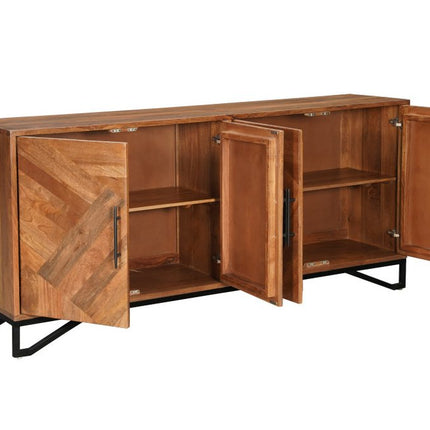 82" Brown Solid Wood Carved Geometric Sideboard with Four Doors HomeRoots