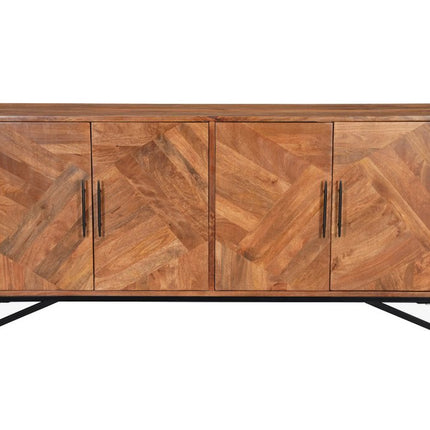 82" Brown Solid Wood Carved Geometric Sideboard with Four Doors HomeRoots