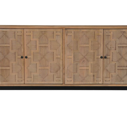 80" Brown Solid Wood Carved Geometric Sideboard with Four Doors HomeRoots