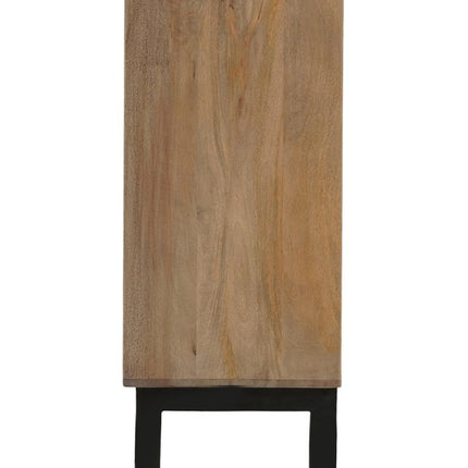 80" Brown Solid Wood Carved Geometric Sideboard with Four Doors HomeRoots
