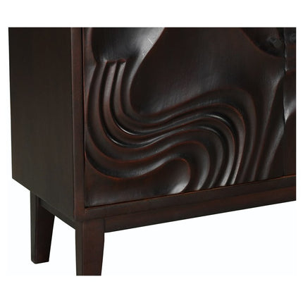 80" Dark Brown Solid Wood Carved Abstract Sideboard with Four Doors HomeRoots