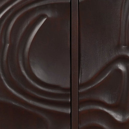 80" Dark Brown Solid Wood Carved Abstract Sideboard with Four Doors HomeRoots