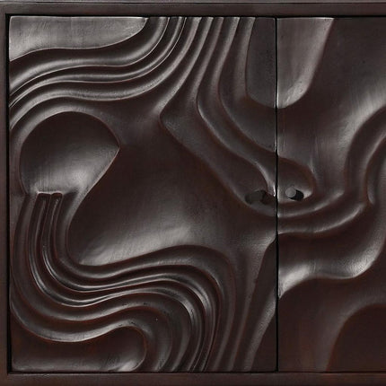 80" Dark Brown Solid Wood Carved Abstract Sideboard with Four Doors HomeRoots