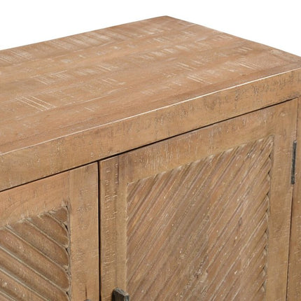72" Natural Distressed Solid Wood Carved Geometric Sideboard with Four Doors HomeRoots