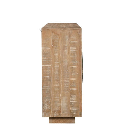 72" Natural Distressed Solid Wood Carved Geometric Sideboard with Four Doors HomeRoots