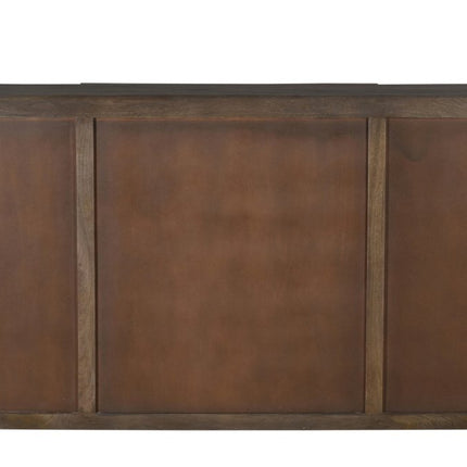 70" Dark Brown Solid Wood Carved Geometric Sideboard with Four Doors HomeRoots