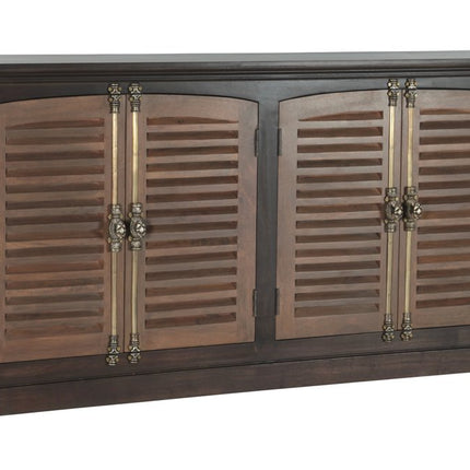 72" Dark Brown Solid Wood Shutter Style Sideboard with Four Doors HomeRoots