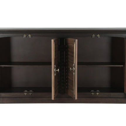 72" Dark Brown Solid Wood Shutter Style Sideboard with Four Doors HomeRoots