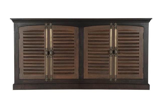 72" Dark Brown Solid Wood Shutter Style Sideboard with Four Doors HomeRoots