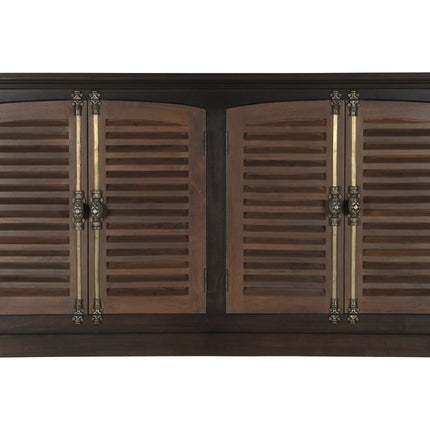72" Dark Brown Solid Wood Shutter Style Sideboard with Four Doors HomeRoots