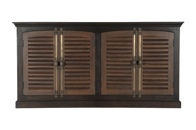 72" Dark Brown Solid Wood Shutter Style Sideboard with Four Doors HomeRoots