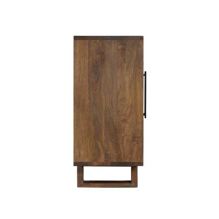 83" Dark Brown Distressed Reclaimed Wood Three Drawer Sideboard with Four Doors HomeRoots