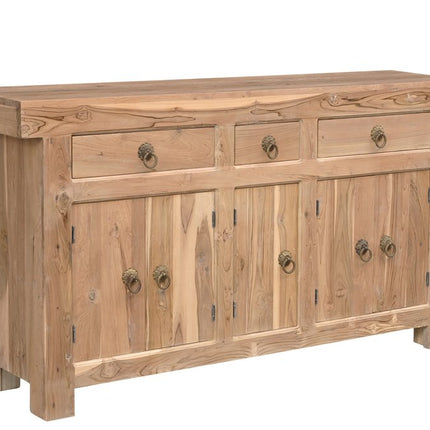 72" Natural Solid Wood Three Drawer Sideboard with Five Doors HomeRoots