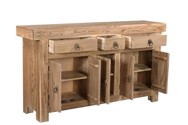 72" Natural Solid Wood Three Drawer Sideboard with Five Doors HomeRoots