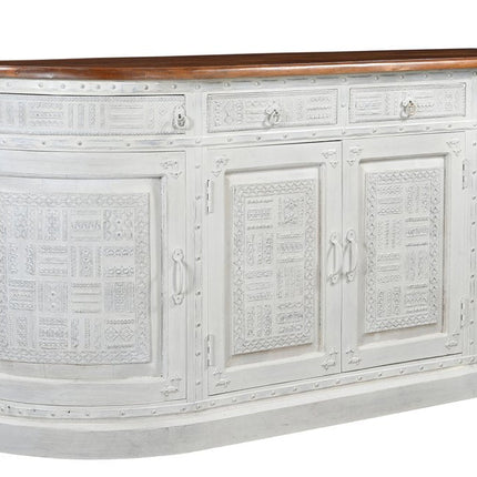 69" White And Brown Solid Wood Carved Geometric Four Drawer Four Door Sideboard HomeRoots