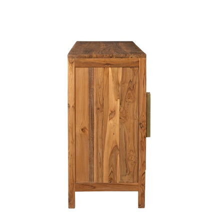 71" Brown Solid Wood Carved Geometric Sideboard with Four Doors HomeRoots