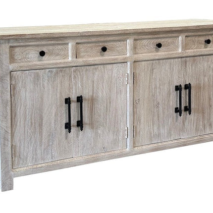 79" White Distressed Solid Wood Paneled Four Drawer Sideboard with Four Doors HomeRoots