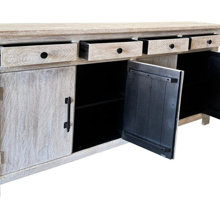79" White Distressed Solid Wood Paneled Four Drawer Sideboard with Four Doors HomeRoots
