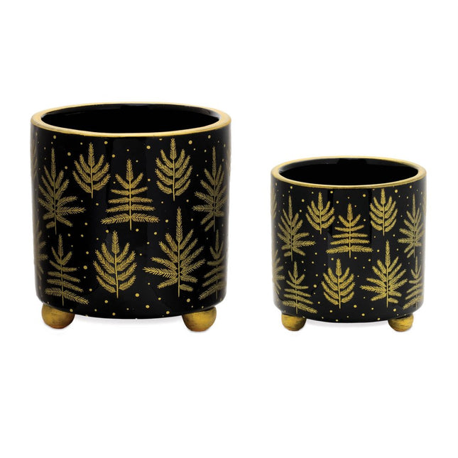 Set of Two Black And Gold Ceramic Pot Planters HomeRoots