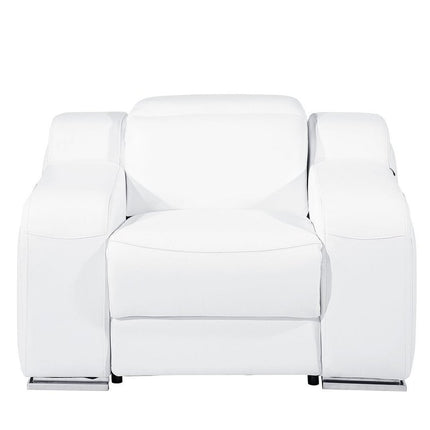 41" White Italian Leather Wall Hugger Recliner With USB