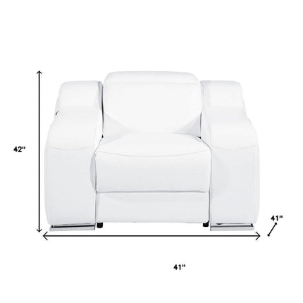 41" White Italian Leather Wall Hugger Recliner With USB HomeRoots