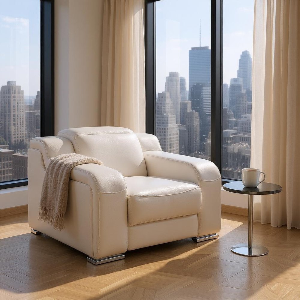 41" White Italian Leather Wall Hugger Recliner With USB