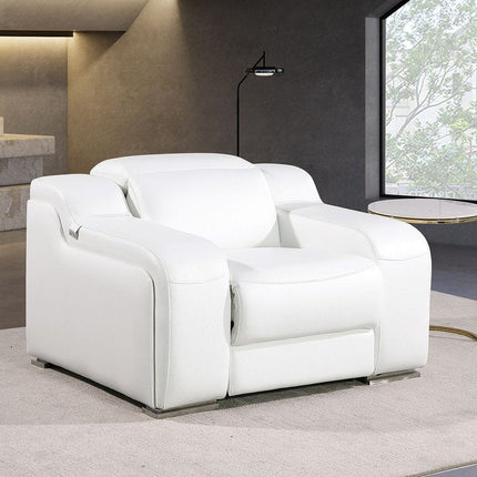 41" White Italian Leather Wall Hugger Recliner With USB HomeRoots