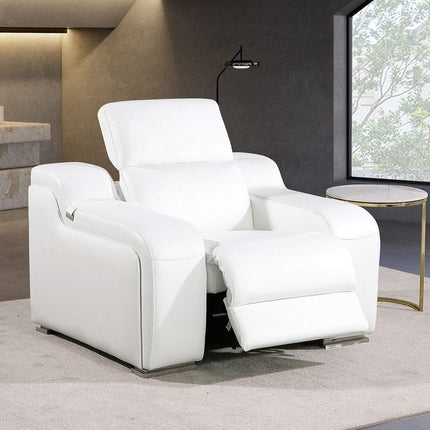 41" White Italian Leather Wall Hugger Recliner With USB HomeRoots