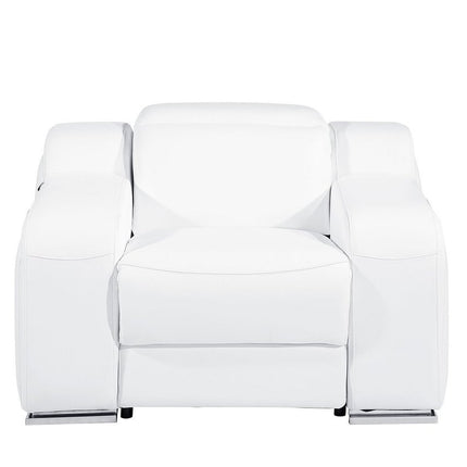 41" White Italian Leather Wall Hugger Recliner With USB