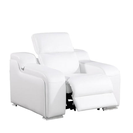 41" White Italian Leather Wall Hugger Recliner With USB