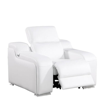 41" White Italian Leather Wall Hugger Recliner With USB HomeRoots