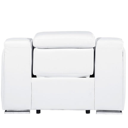 41" White Italian Leather Wall Hugger Recliner With USB