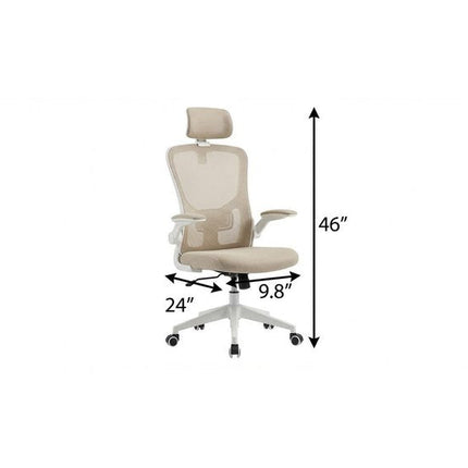 Beige and White Adjustable Height Swivel Rolling Executive Office Chair HomeRoots