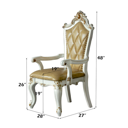 ACME 63463 Picardy Arm Chair (Set-2), PU & Antique Pearl