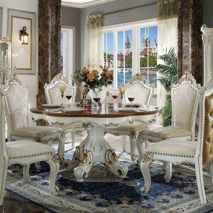 ACME 63470 Picardy Dining Table with Single Pedestal, Antique Pearl & Cherry Oak (1Set/2Ctn)