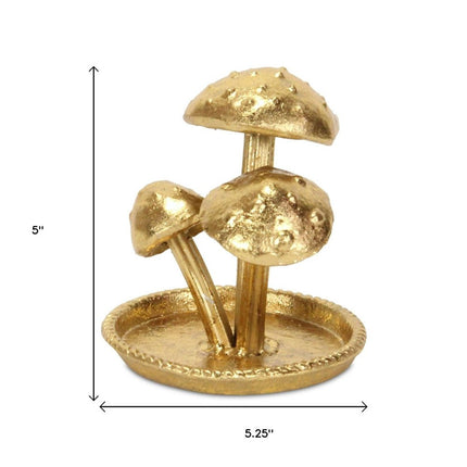 5" Gold Cast Iron Three Mushroom Trinket Tray HomeRoots