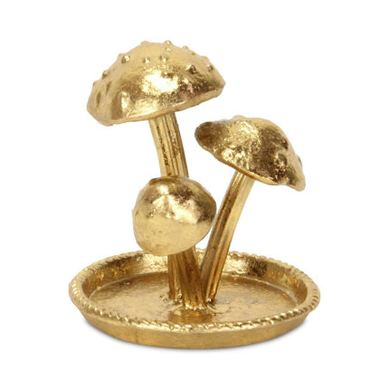 5" Gold Cast Iron Three Mushroom Trinket Tray HomeRoots