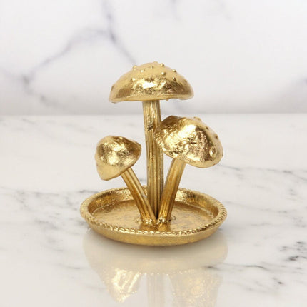 5" Gold Cast Iron Three Mushroom Trinket Tray HomeRoots
