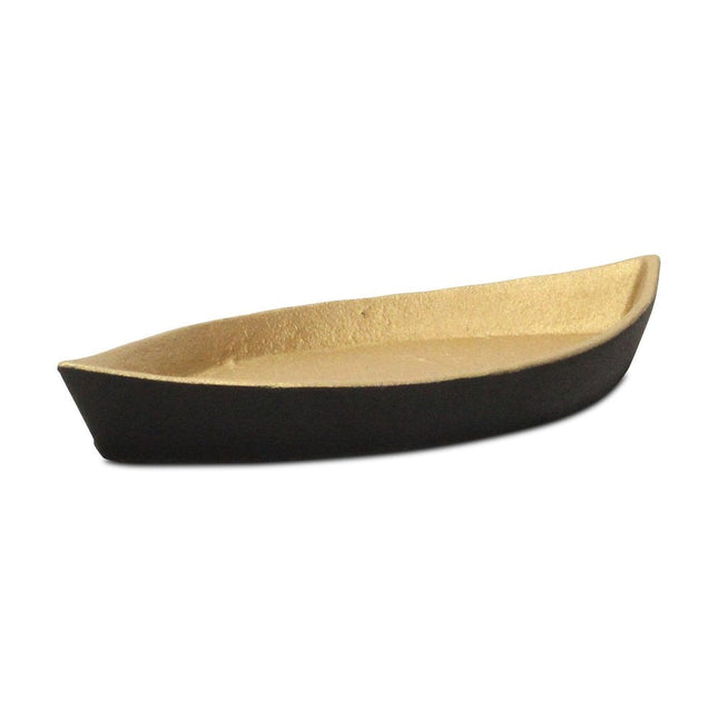 10" Black And Gold Cast Iron Oval Boat Shaped Tray HomeRoots