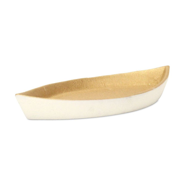 10" Gold And Off White Cast Iron Oval Boat Shaped Tray HomeRoots