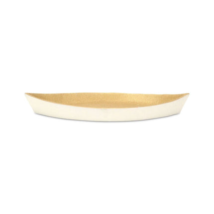 10" Gold And Off White Cast Iron Oval Boat Shaped Tray HomeRoots