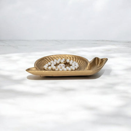 7" Antiqued Gold Cast Iron Snail Trinket Tray HomeRoots