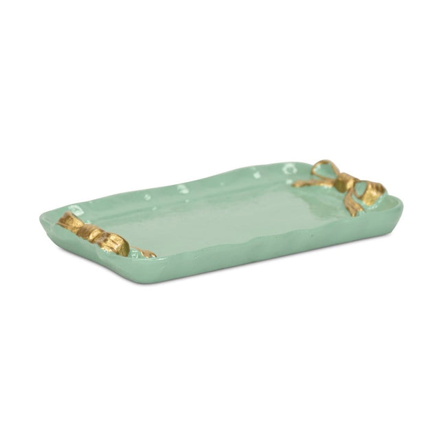 8" Aqua And Gold Cast Iron Ribbons Vanity Tray HomeRoots