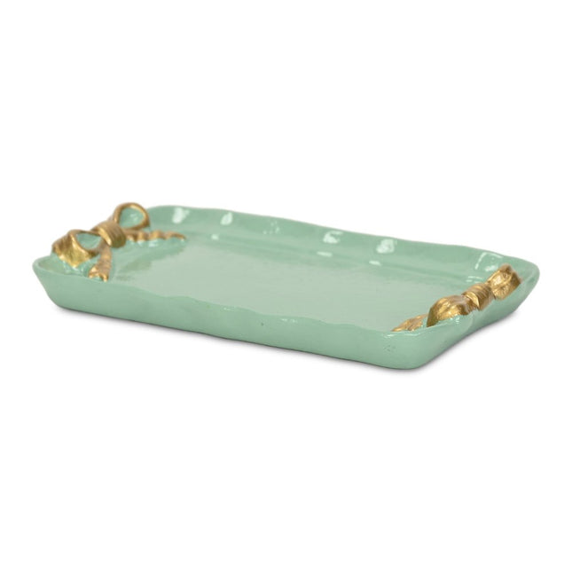 8" Aqua And Gold Cast Iron Ribbons Vanity Tray HomeRoots